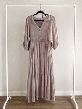 Michael Stars Felicity Double Gauze Maxi Dress L Cement Cream Boho